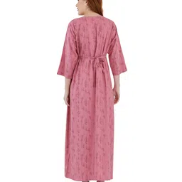 Lovely Mom's Three Fourth Sleeves Leaves Printed A Line Long Dress With Concealed Zipper Nursing Access - Pink image 3