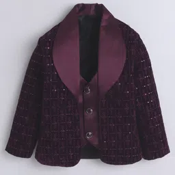 Fourfolds Velvet Full Sleeves Sequins Embellished 3 Piece Part Suit Set - Wine image 3