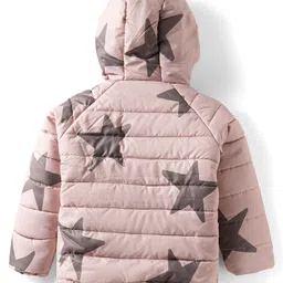 Babyhug Woven Full Raglan Sleeves Hooded Padded Jacket with Star Print - Beige image 2