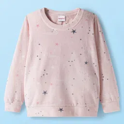 Babyhug Velour Woven Full Sleeves Winter Wear T-Shirt & Lounge Pant Set With Star Print - PInk image 2