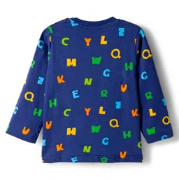Babyhug Cotton Knit Full Sleeves Co-ords Night Suit With Alphabets Print - Navy Blue image 3