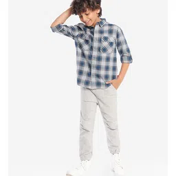 Bonkids Full Sleeves Plaid Checked Shirt - Blue & White image 5