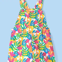 Babyhug Cotton Knit Frock & Half Sleeves Inner Tee With Leaf Print - White image 4