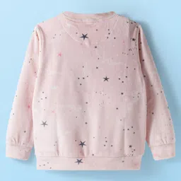 Babyhug Velour Woven Full Sleeves Winter Wear T-Shirt & Lounge Pant Set With Star Print - PInk image 3
