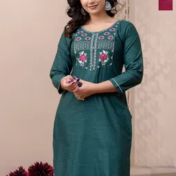 AUZAAI COLLECTION Selection Of 2 Yoke Design Thread Work Pure Cotton Straight Kurtas-image-85