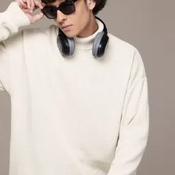 The Roadster Lifestyle Co. Textured Turtle Neck Drop-Shoulder Sleeves Pullover-image-97