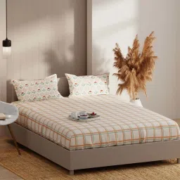 Bianca Bio-soft Feel Beige & Green Fabric 152 TC 135 GSM Double Size Bedsheet With 2 Pillow Covers image 2