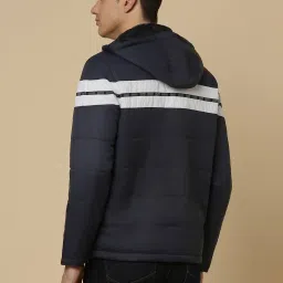 Allen Solly Sport Navy Regular Fit Striped Hooded Jacket image 2