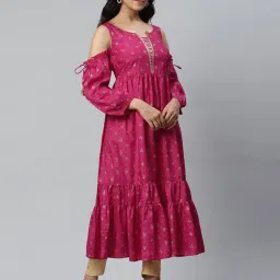 Aurelia Pink Floral Print A Line Kurta image 5