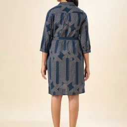 Akkriti by Pantaloons Indigo Blue Cotton Printed Shirt Dress image 2