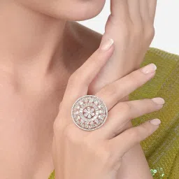 Zaveri Pearls Green Cubic Zirconia Party Bling Statement Brass Adjustable Finger Ring-ZPFK16097 image 2