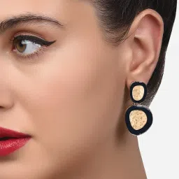 Zaveri Pearls Set of 2 Black & Gold Tone Enamel Contemporary Drop Earring-ZPFK16884 image 2