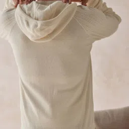 ANDAMEN Off White Regular Fit Self Design Hooded Sweatshirt image 2