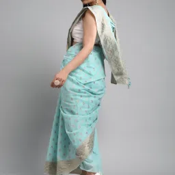 Saree Mall Blue Woven Saree With Unstitched Blouse image 2