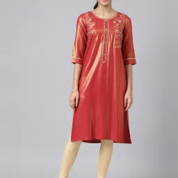 Aurelia Women Maroon Festive Geometric Print Rayon Kurta image 1