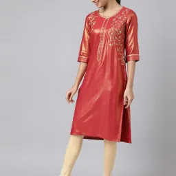 Aurelia Women Maroon Festive Geometric Print Rayon Kurta image 4