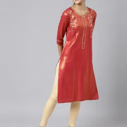 Aurelia Women Maroon Festive Geometric Print Rayon Kurta image 5