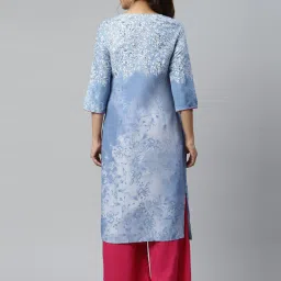 Aurelia Blue Floral Print Straight Kurta image 2