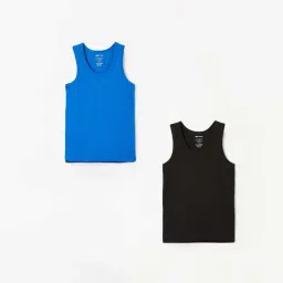 Fame Forever by Lifestyle Kids Blue & Black Cotton Regular Fit Vest (Pack of 2)-picture-38