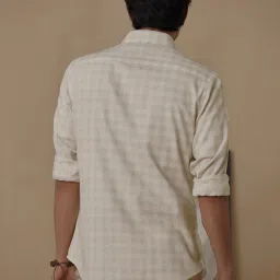 ANDAMEN Light Beige Slim Fit Check Shirt image 2