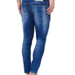 Spykar Blue Cotton Tapered Fit Distressed Jeans image 2