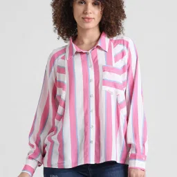 Only Pink & White Viscose Striped Shirt image 2