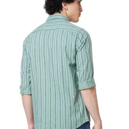 Spykar Green Cotton Regular Fit Striped Shirt image 2