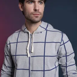 Campus Sutra Light Grey Checks Hoodie image 4