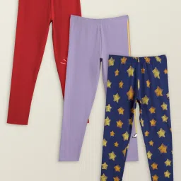 XY Life Kids Multicolor Cotton Printed Leggings (Pack of 3) image 1