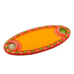 eCraftIndia Wooden Papier Mache Embossed Oval Shape Pooja Thali-picture-48