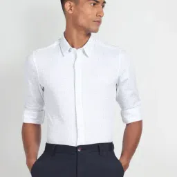 Arrow Light Blue Cotton Slim Fit Printed Shirt-image-24