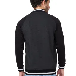 Spykar Dark Grey Regular Fit Embroidered Bomber Neck Sweatshirt image 2