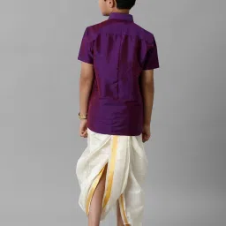 Ramraj Boys Violet Cream Shirt & Dhoti Set image 2