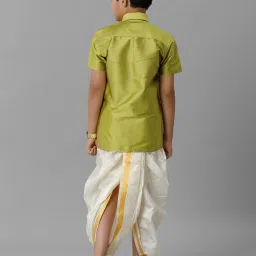 Ramraj Boys Green Cream Shirt & Dhoti Set image 2