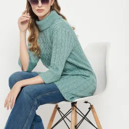 MADAME Mint Wool Self Design Sweater image 4