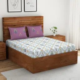 Spaces Abstract Blue 132 TC Cotton Double Bed Sheet with 2 Pillow Covers image 2