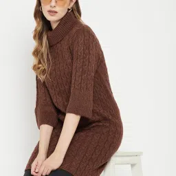 MADAME Brown Wool Self Design Sweater image 4