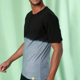 Campus Sutra Black & Blue Cotton Henley T-Shirt image 3