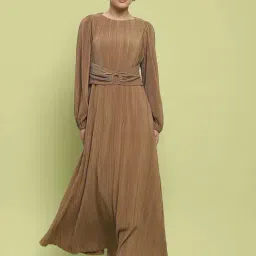 MADAME Gold Solid A-Line Dress-picture-35
