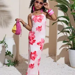 STH Girls White Polyester Floral Dress-image-70
