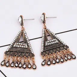 Young & Forever Brass-Plated Rhinestone Studded Triangular Shaped Drop Earrings-picture-20