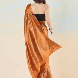navyasa by liva Orange Printed Saree With Unstitched Blouse image 2