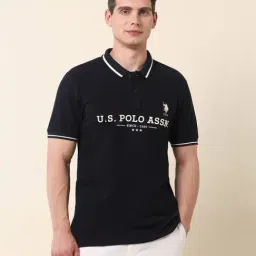 U.S. Polo Assn. Navy Cotton Slim Fit Logo Printed Polo T-Shirt-image-73