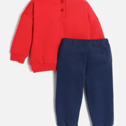 Nauti Nati Kids Red & Navy Embellished Full Sleeves Sweatshirt with Joggers image 2