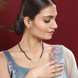 Peora Black Gold Plated Mangalsutra and Stud Earrings Set for Women image 2