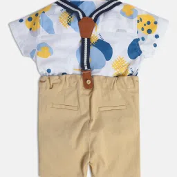 MINIKLUB Kids White & Beige Printed Shirt, Shorts, Bow with Suspender image 2