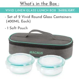 Magnus Borosilicate Glass Vivid Lunch Box With Pouch & 2 Round Containers (400 Ml Each) image 2