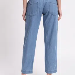 Angelfab Sky Blue Denim Straight Fit High Rise Trousers image 2