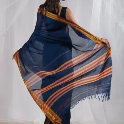 Unnati Silks Navy Cotton Woven Saree With Unstitched Blouse image 2