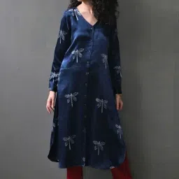 Chidiyaa Blue Jugni Collection Bhamerii Handprinted Mashru Silk Kurta Set With Pant-image-21